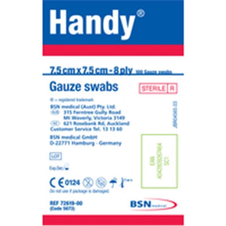 Handy Gauze Swabs 7.5x7.5cm Pack of 100 front image on Livehealthy HK imported from Australia