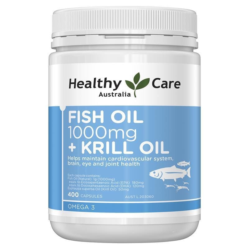 Healthy Care Fish Oil 1000mg and Krill 400 Capsules front image on Livehealthy HK imported from Australia
