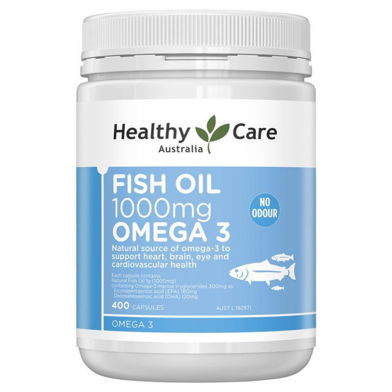 Healthy Care Fish Oil 1000mg Omega 3 400 Capsules front image on Livehealthy HK imported from Australia