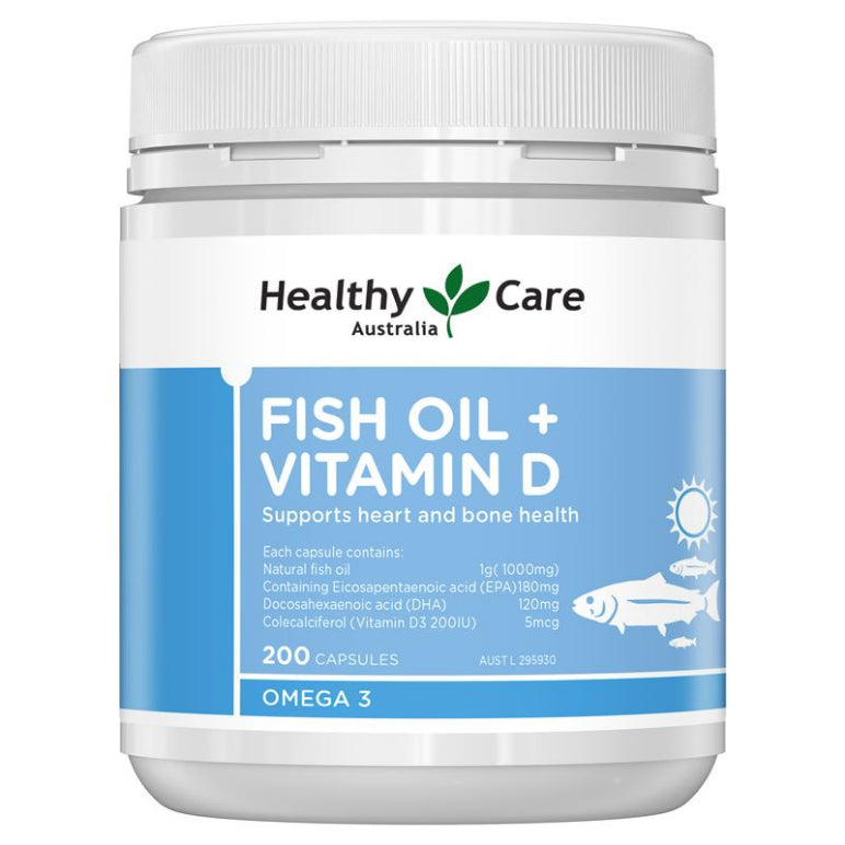 Healthy Care Fish Oil + Vitamin D 200 Capsules front image on Livehealthy HK imported from Australia