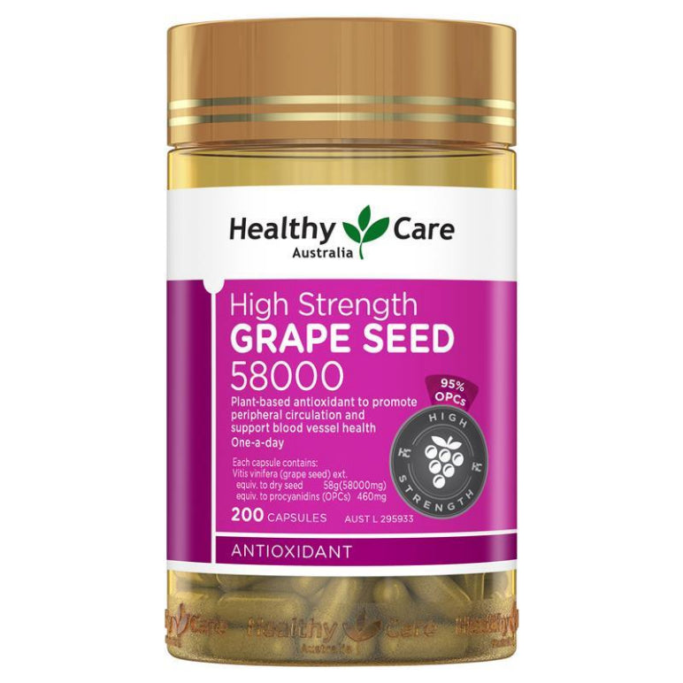 Healthy Care Grape Seed 58000 200 Capsules front image on Livehealthy HK imported from Australia