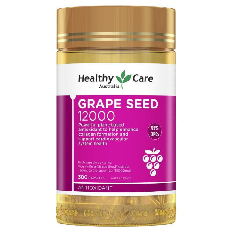 Healthy Care Grape Seed Extract 12000 Gold Jar 300 Capsules front image on Livehealthy HK imported from Australia