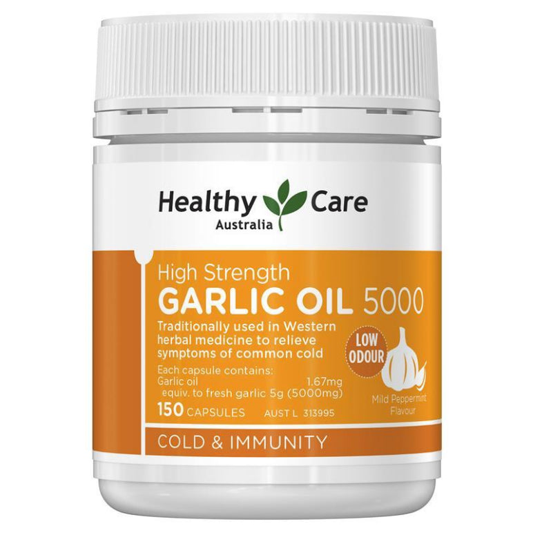 Healthy Care High Strength Garlic Oil 5000mg 150 Capsules front image on Livehealthy HK imported from Australia