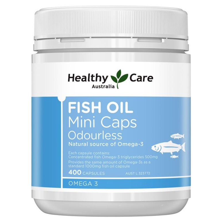 Healthy Care Odourless Fish Oil 400 Mini Capsules front image on Livehealthy HK imported from Australia