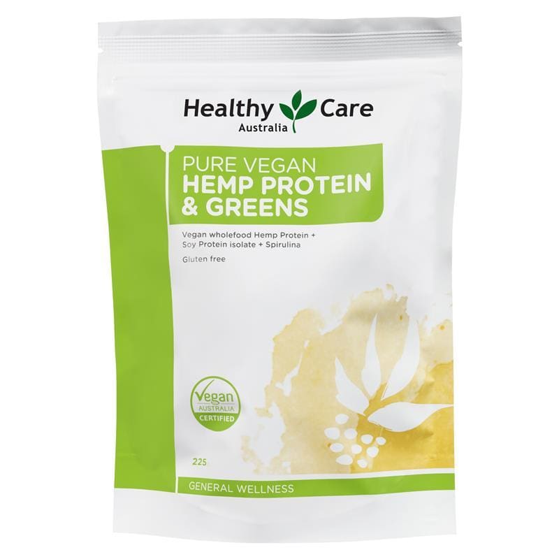 Healthy Care Pure Vegan Hemp Protein & Greens Powder 225g front image on Livehealthy HK imported from Australia