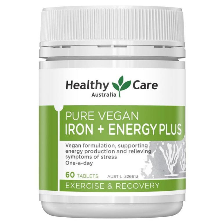 Healthy Care Pure Vegan Iron + Energy Plus 60 Tablets front image on Livehealthy HK imported from Australia