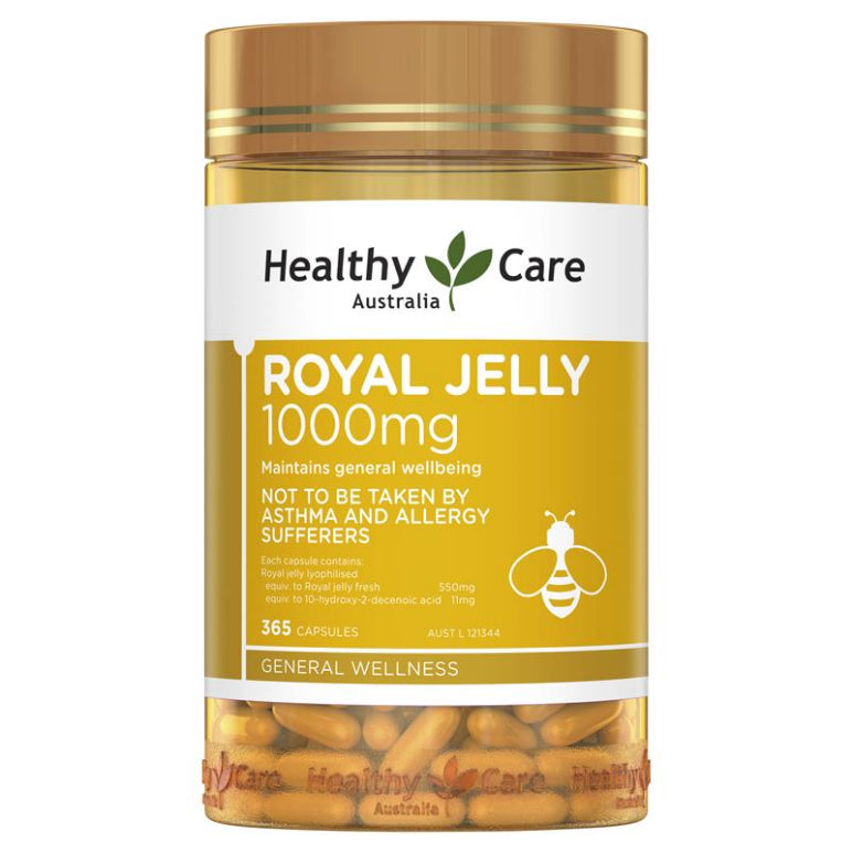 Healthy Care Royal Jelly 1000 365 Capsules front image on Livehealthy HK imported from Australia