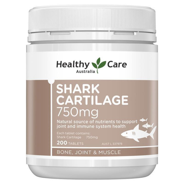 Healthy Care Shark Cartilage 750mg 200 Tablets front image on Livehealthy HK imported from Australia