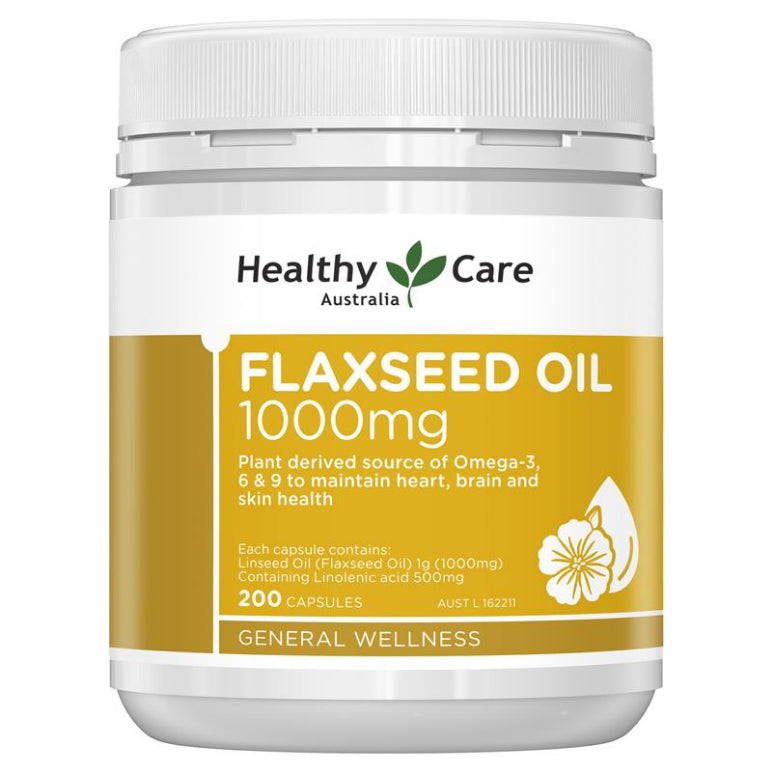 Healthy Care Super Flaxseed Oil 1000mg 200 Capsules front image on Livehealthy HK imported from Australia