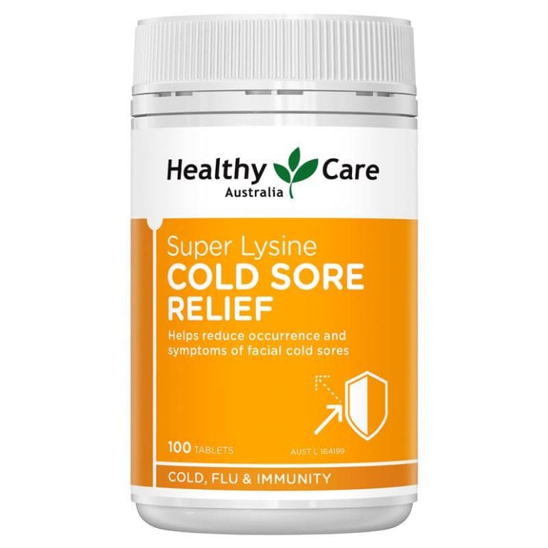 Healthy Care Super Lysine Cold Sore Relief 1000mg 100 Tablets front image on Livehealthy HK imported from Australia
