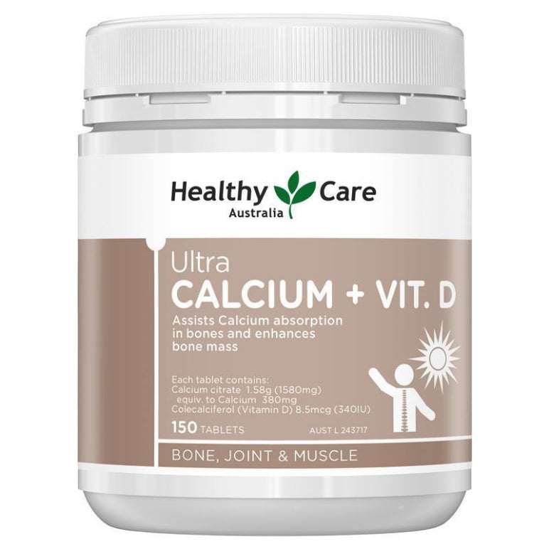 Healthy Care Ultra Calcium Plus Vitamin D 150 Tablets front image on Livehealthy HK imported from Australia