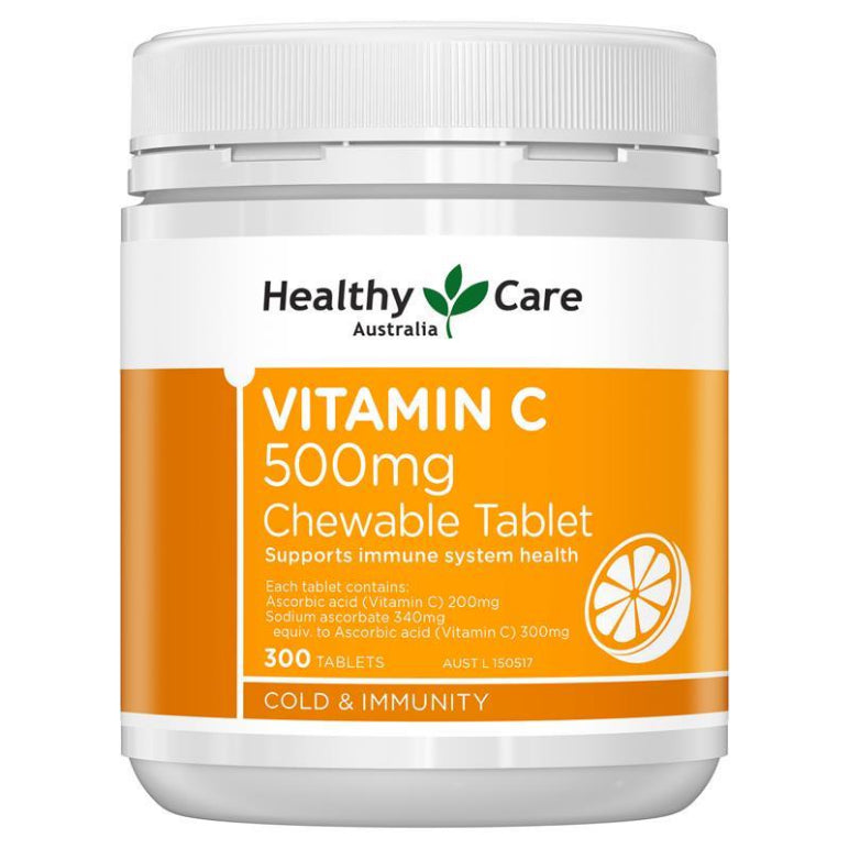 Healthy Care Vitamin C 500mg 300 Chewable Tablets front image on Livehealthy HK imported from Australia