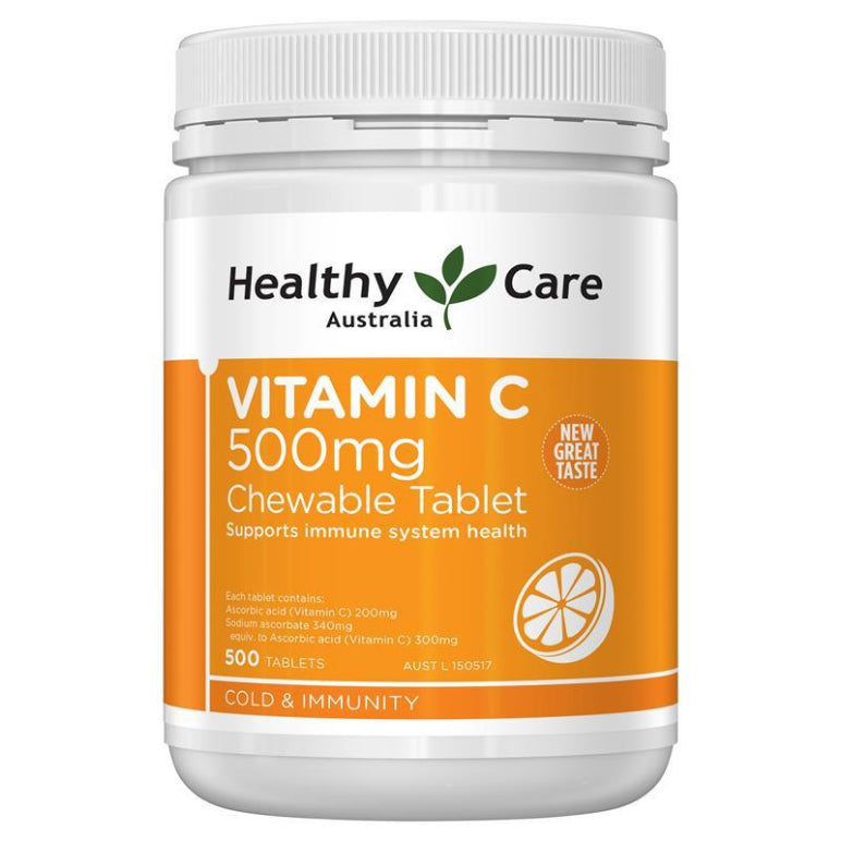 Healthy Care Vitamin C 500mg Chewable 500 Tablets front image on Livehealthy HK imported from Australia