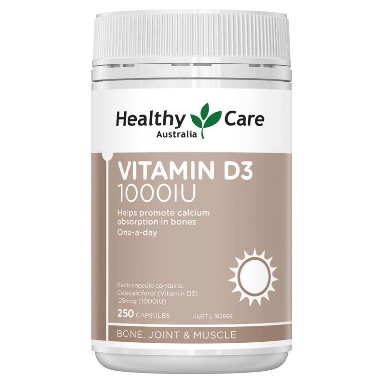 Healthy Care Vitamin D3 1000IU 250 softgel Capsules front image on Livehealthy HK imported from Australia