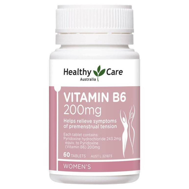 Healthy Care Vitamins B6 200mg 60 Tablets front image on Livehealthy HK imported from Australia
