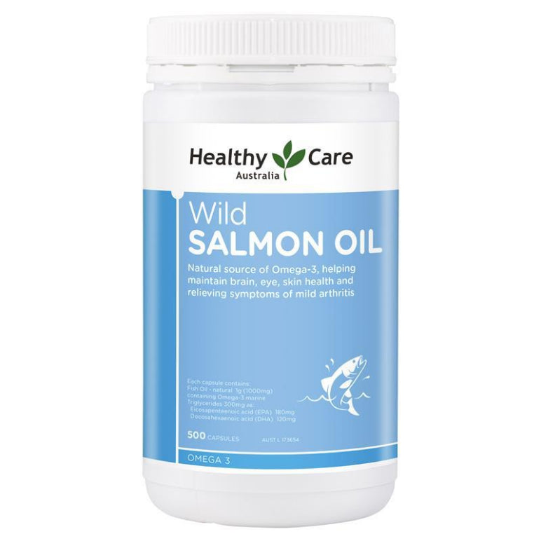 Healthy Care Wild Salmon Oil 1000mg 500 Capsules front image on Livehealthy HK imported from Australia