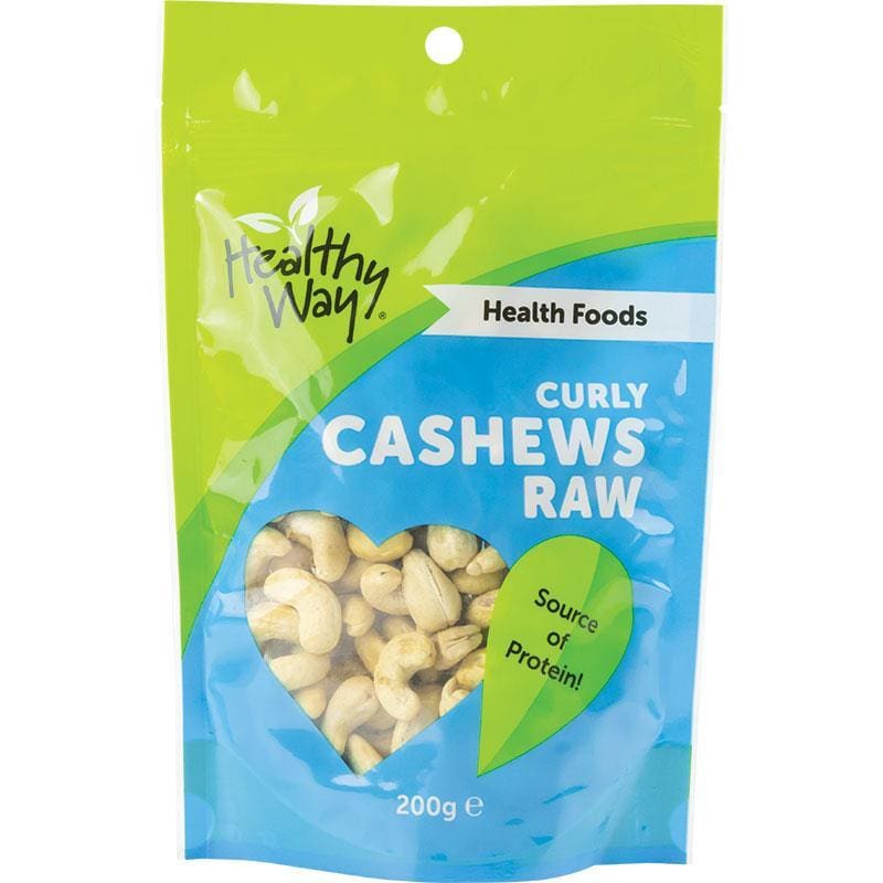 Healthy Way Curly Cashews Raw 200g front image on Livehealthy HK imported from Australia