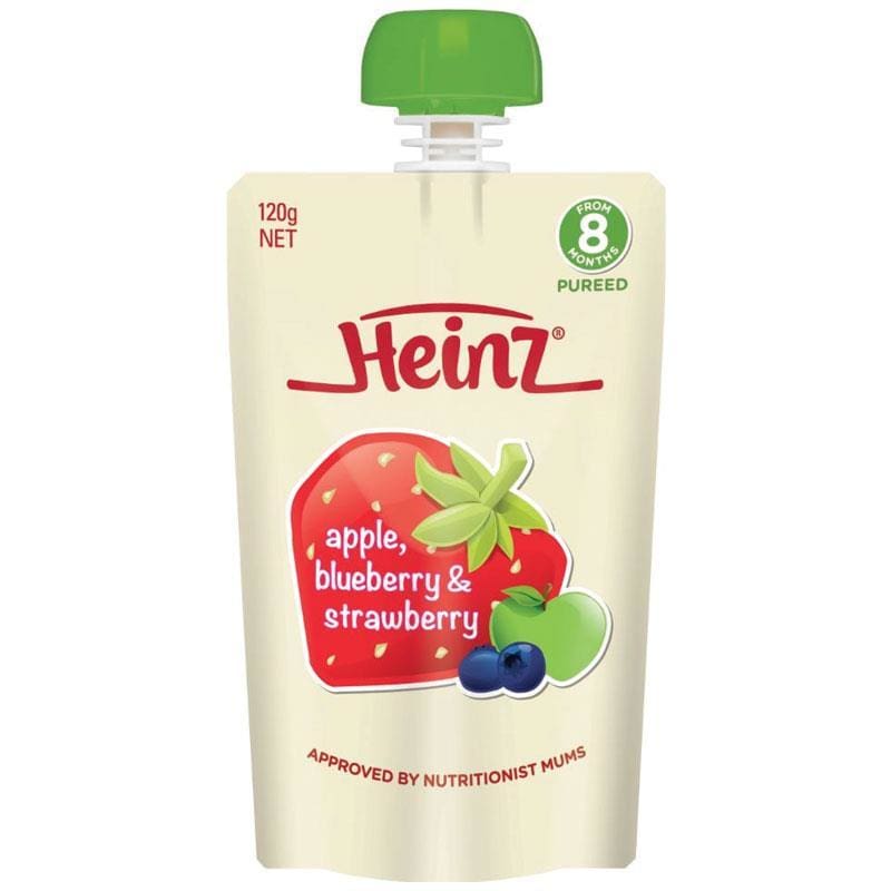 Heinz Apple Blueberry & Strawberry Pouch 120g 8m+ front image on Livehealthy HK imported from Australia