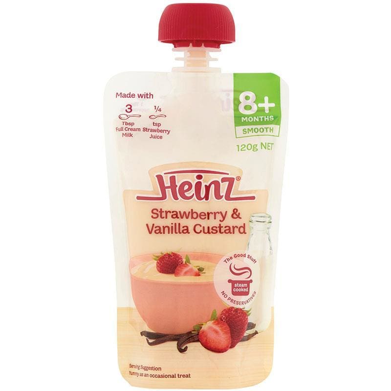 Heinz Strawberry & Vanilla Custard Pouch 120g front image on Livehealthy HK imported from Australia