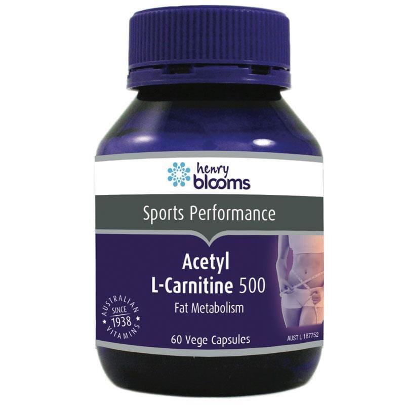 Henry Blooms Acetyl L-Carnitine 500 60 Vege Capsules front image on Livehealthy HK imported from Australia