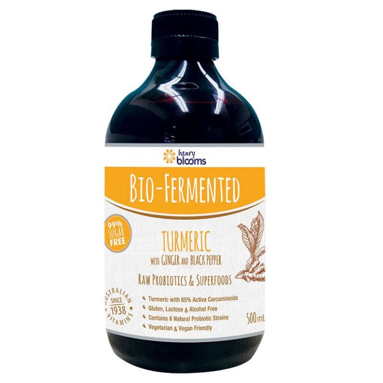Henry Blooms Bio Fermented Turmeric with Ginger and Black Pepper 500ml front image on Livehealthy HK imported from Australia