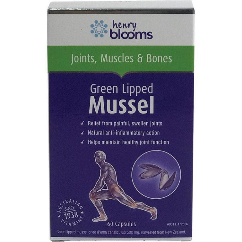 Henry Blooms Green Lipped 500mg Mussel 60 Capsules front image on Livehealthy HK imported from Australia