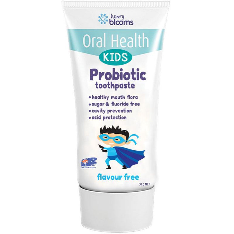 Henry Blooms Kids Probiotic Toothpaste Flavour Free 50g front image on Livehealthy HK imported from Australia