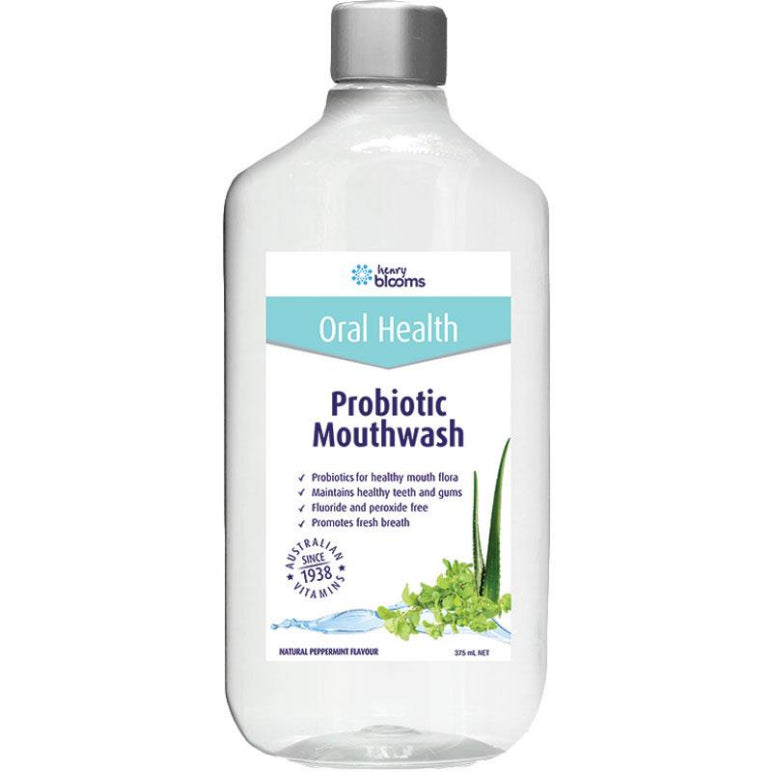 Henry Blooms Probiotic Mouthwash Peppermint 375ml front image on Livehealthy HK imported from Australia