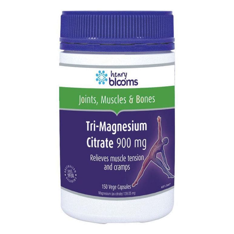 Henry Blooms Tri-Magnesium Citrate 900mg 150 Capsules Bulk Pack front image on Livehealthy HK imported from Australia