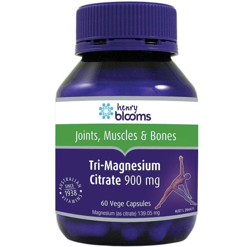 Henry Blooms Tri-Magnesium Citrate 900mg 60 Capsules front image on Livehealthy HK imported from Australia