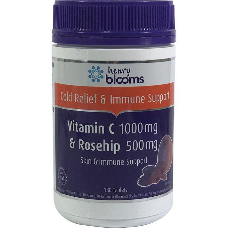 Henry Blooms Vitamin C 1000mg (asorbic acid) + Rosehip 500mg 180 Tablets front image on Livehealthy HK imported from Australia