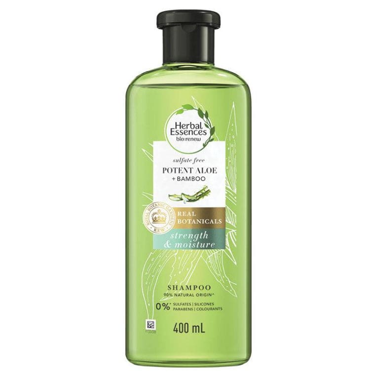 Herbal Essences Bio Renew Sulphate-Free Potent Aloe + Bamboo Strengthening Shampoo 400ml front image on Livehealthy HK imported from Australia