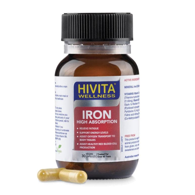 Hivita Wellness Iron High Absorption 30 Capsules front image on Livehealthy HK imported from Australia