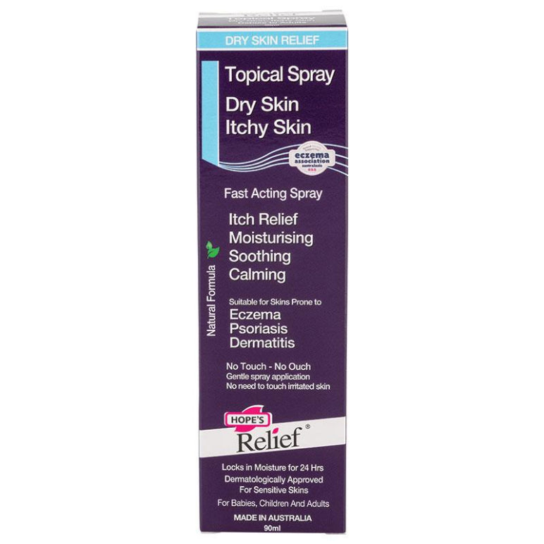Hopes Relief Dry Skin Relief Topical Spray 90ml front image on Livehealthy HK imported from Australia