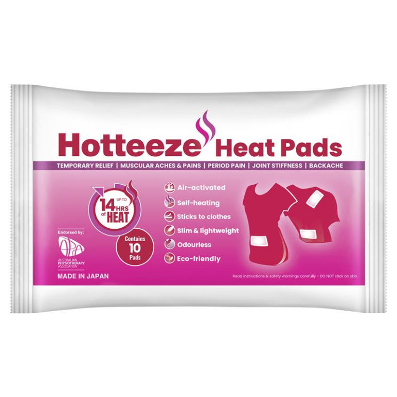 Hotteeze Heat Pads Pain Relief Patches for Period, Back and Shoulder pain 10 Pack front image on Livehealthy HK imported from Australia