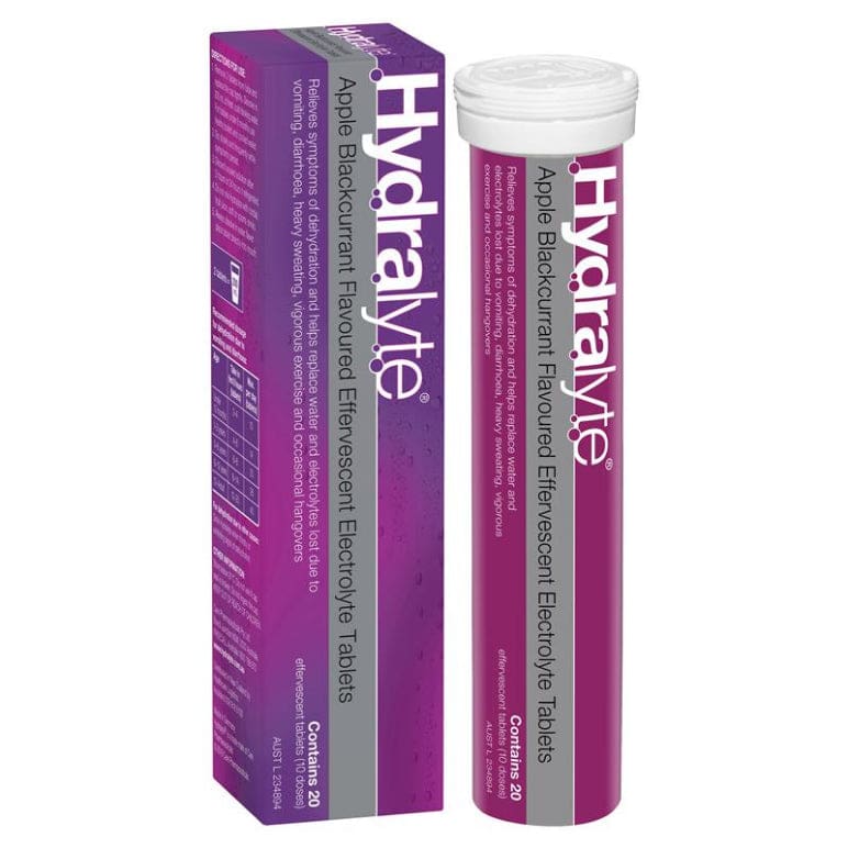 Hydralyte Electrolyte Effervescent Apple Blackcurrant 20 Tablets front image on Livehealthy HK imported from Australia