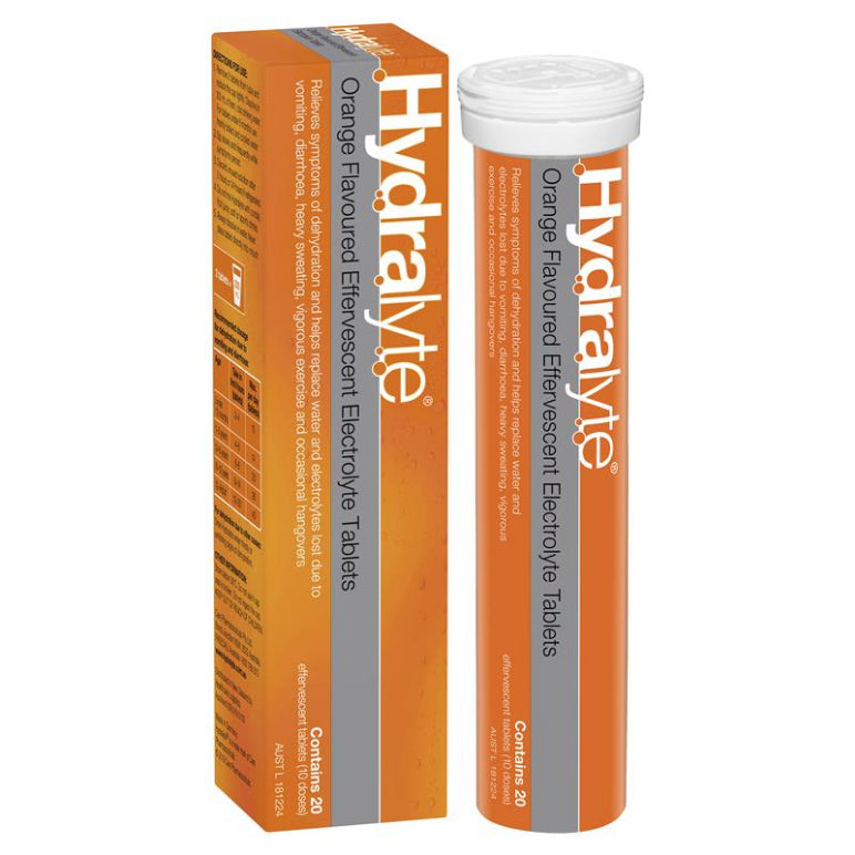 Hydralyte Electrolyte Effervescent Orange 20 Tablets front image on Livehealthy HK imported from Australia