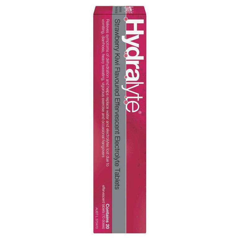 Hydralyte Electrolyte Effervescent Strawberry Kiwi 20 Tablets front image on Livehealthy HK imported from Australia