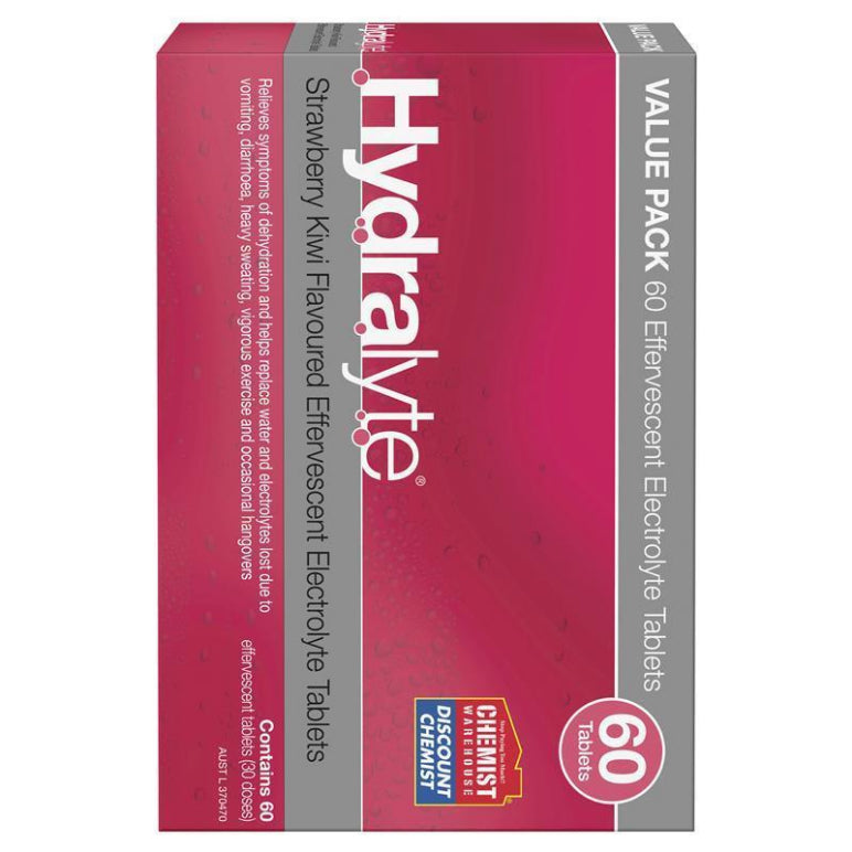 Hydralyte Electrolyte Effervescent Strawberry Kiwi 60 Tablets front image on Livehealthy HK imported from Australia