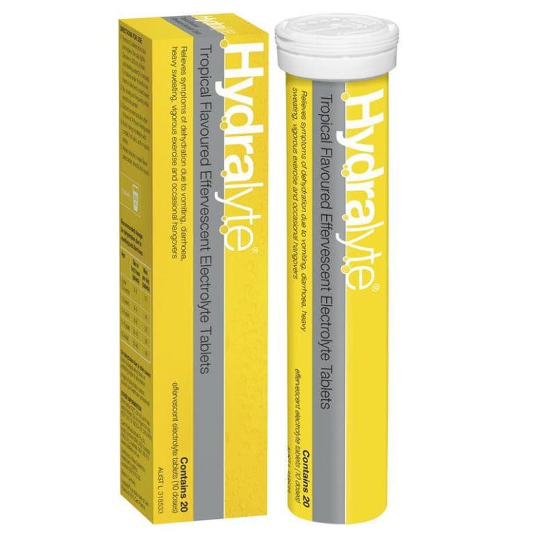 Hydralyte Electrolyte Effervescent Tropical 20 Tablets front image on Livehealthy HK imported from Australia