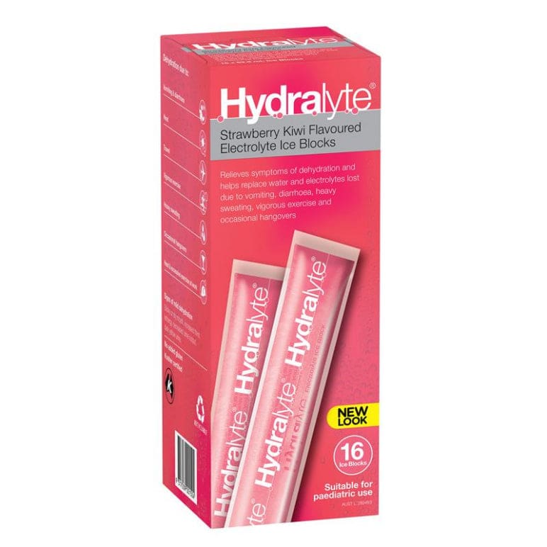 Hydralyte Electrolyte Ice Blocks Strawberry Kiwi 16 front image on Livehealthy HK imported from Australia