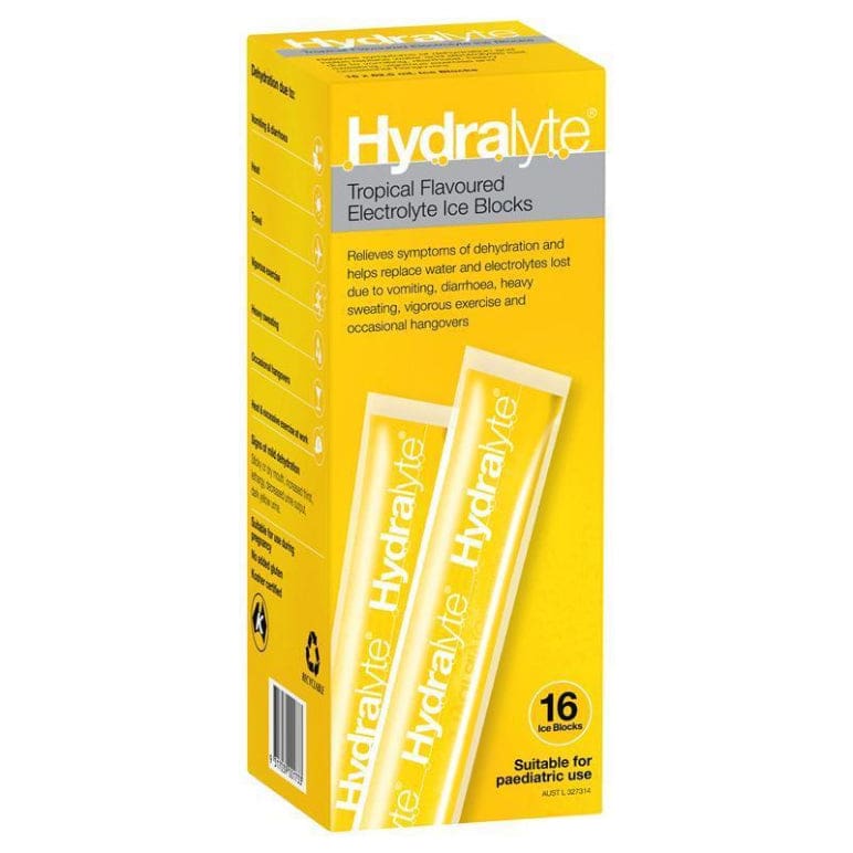Hydralyte Electrolyte Ice Blocks Tropical 16 front image on Livehealthy HK imported from Australia