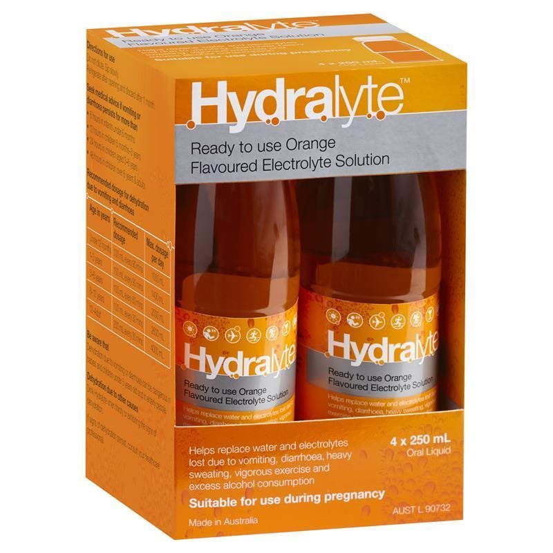 Hydralyte Electrolyte Orange 4 Pack (4x250ml) Solution front image on Livehealthy HK imported from Australia
