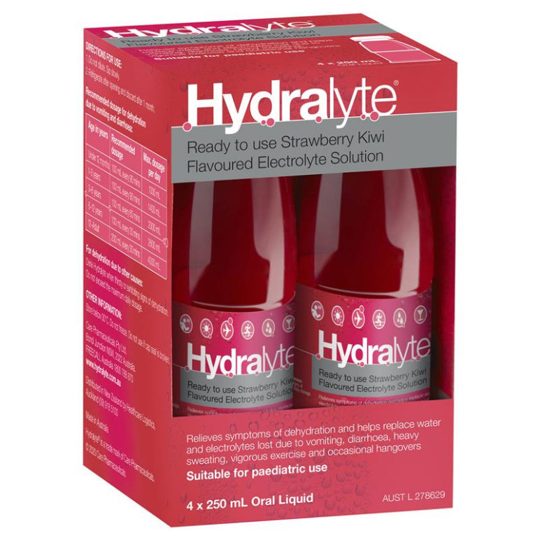 Hydralyte Electrolyte Strawberry and Kiwi 4x250ml Solution front image on Livehealthy HK imported from Australia