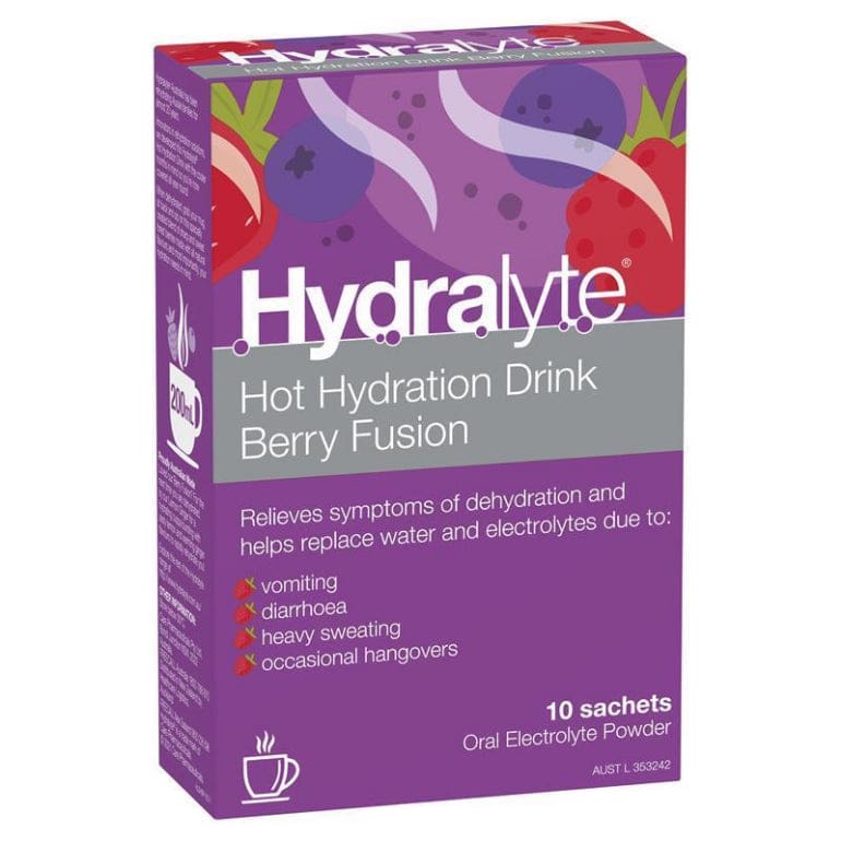 Hydralyte Hot Hydration Drink Berry Fusion 10 Sachets front image on Livehealthy HK imported from Australia