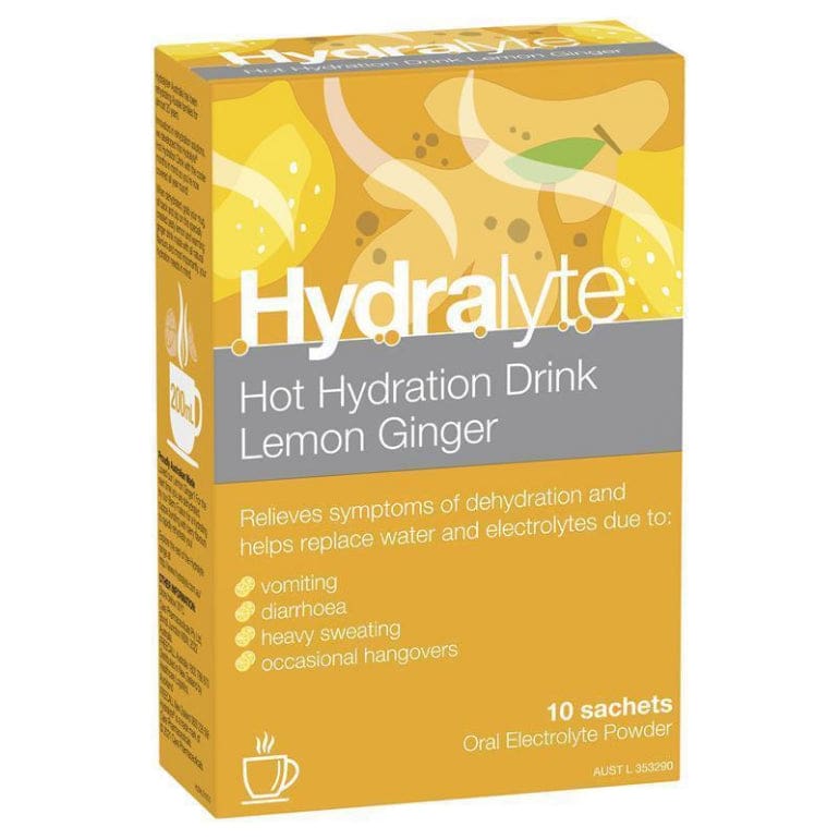 Hydralyte Hot Hydration Drink Lemon Ginger 10 Sachets front image on Livehealthy HK imported from Australia