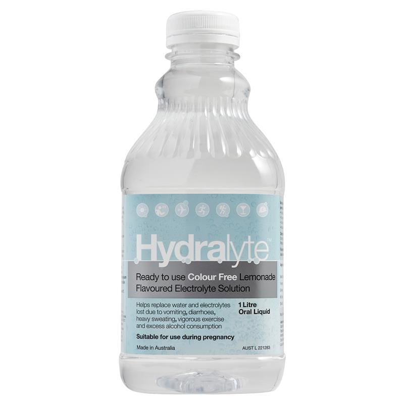 Hydralyte Liquid Colour Free Lemonade Flavoured 1 Litre front image on Livehealthy HK imported from Australia