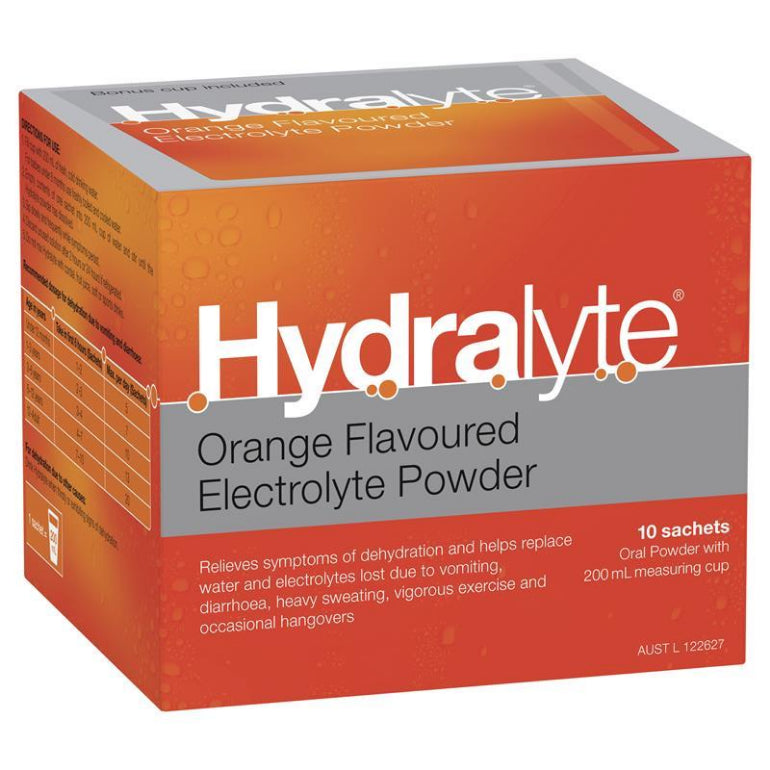 Hydralyte Powder Orange 5G X 10 front image on Livehealthy HK imported from Australia