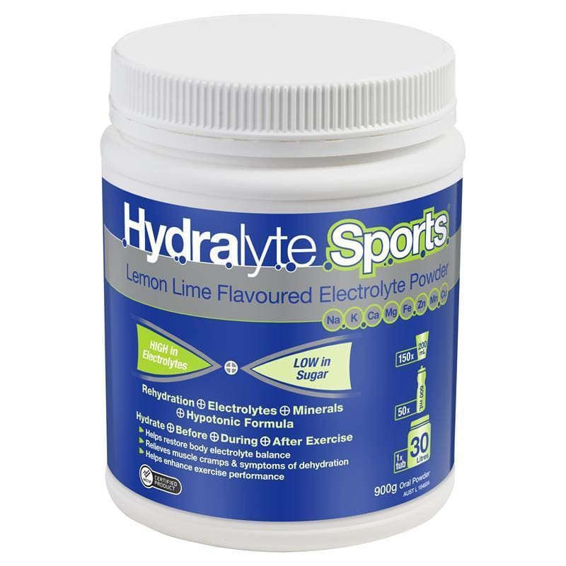 Hydralyte Sports Lemon Lime Powder 900g Tub front image on Livehealthy HK imported from Australia