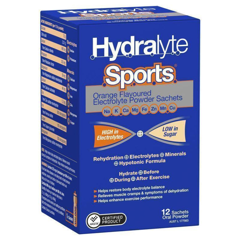 Hydralyte Sports Orange 12 Sachet front image on Livehealthy HK imported from Australia